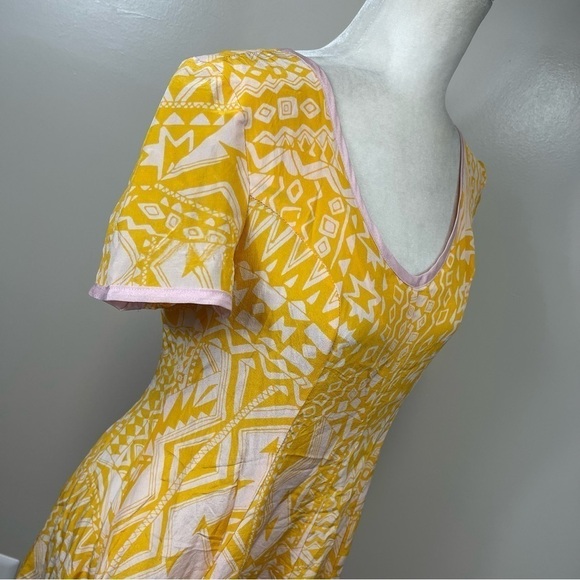 REVOLVE • LINE & DOT Yellow & White 100% Silk Side Tie Faux Wrap Dress - LARGE - Picture 9 of 11
